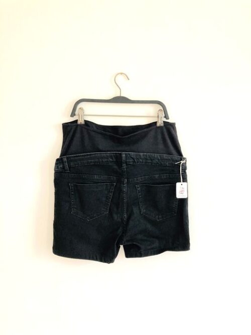 S26-black-denim-maternity-shorts-with-fold-over-bump