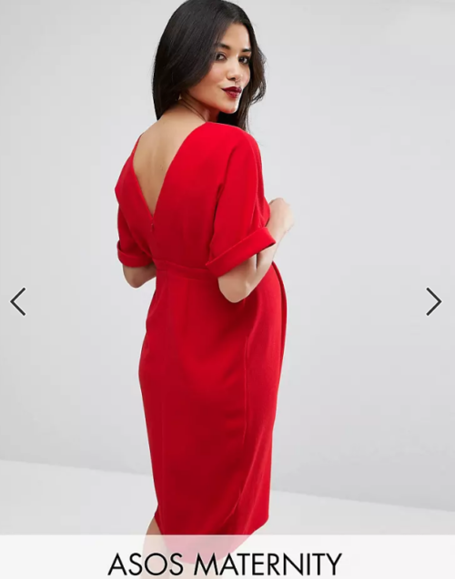 Red woven cocktail dress V back Asos size 40